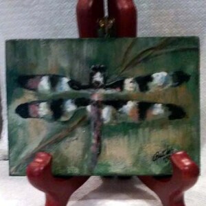 Dragonfly ACEO, tuin insecten, mooie schilderij van insecten, kleine vliegende dragonfly op ACEO magneet, kunst trading card, collectible art, kleine kunst,