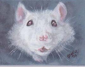 Imán de la rata blanca, 2 x 3 retrato pequeño, imán aceo, tarjeta de comercio de arte, arte pequeño, rata, arte coleccionable, retrato de la rata
