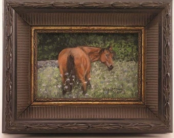 Pet portrait, Horse Portrait, horse memorial painting, horse in field,framed horse portrait, brown