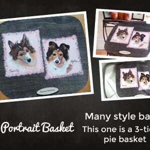 Mand, huisdier portret mand, hond portret mand, taart mand, geschilderde basket deksel, opslagplaats, huisdier speelgoed mand, picknickmand,