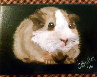 Guinea Pig ACEO ,small pet portrait on aceo, gerbil portrait. 2-1/2 x 3 -1/2 portrait aceo on easel,art trading card, aceo magnet