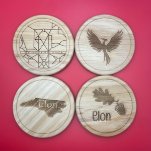 Juego de posavasos de pino Elon, posavasos de madera rústica, juego de posavasos de madera natural, posavasos para bebidas, decoración del hogar