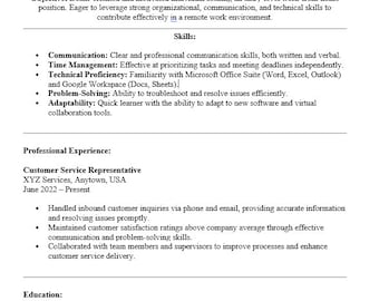 Customer Service Resume Template - ATS Friendly