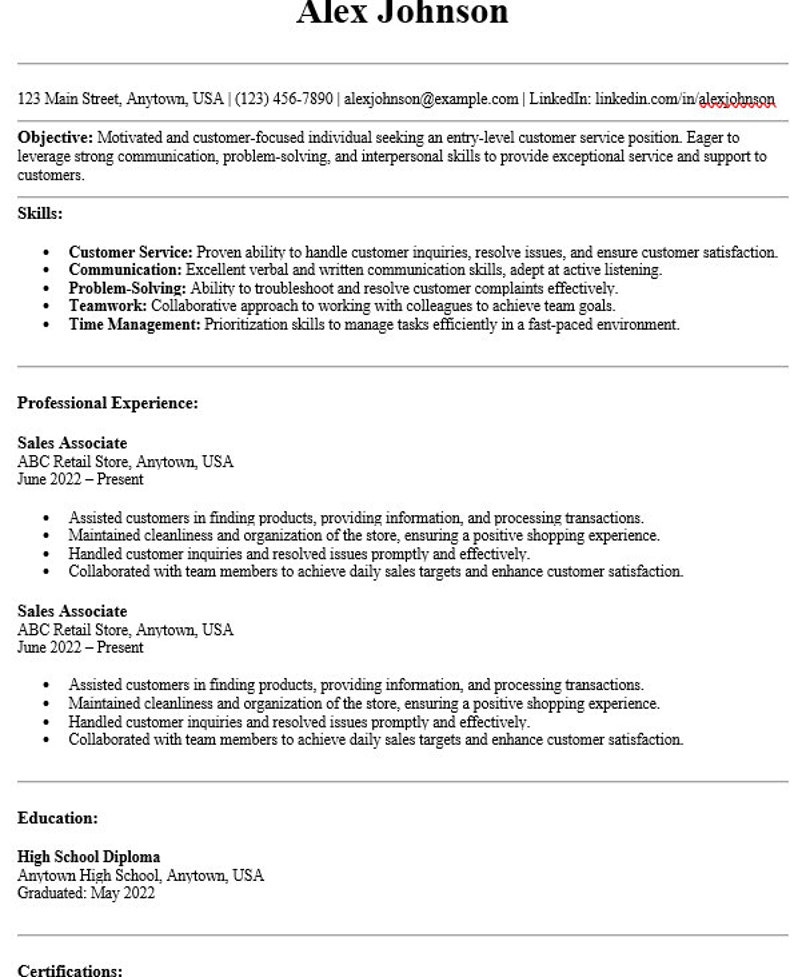 Customer Service Resume Template - ATS Friendly