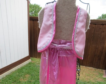 Girls Genie costume,  size 8 bright pink harem pants, light pink vest with silver trim