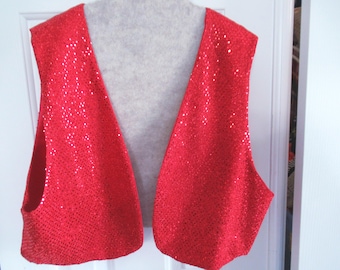 Chaleco de lentejuelas rojas para adulto, talla pequeña, forrado, ideal para Navidad, discotecas, San Valentín y Halloween.