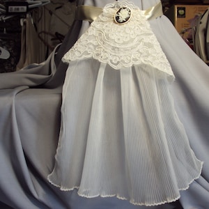 Womens lace and pleated chiffon  jabot with broach, Victorian collar piece