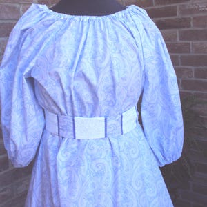 Prairie Party dress in light blue paisley print,  Lets learn some history  Western style , pioneer dress, Girls 14/16 or small adult