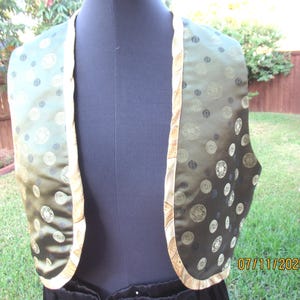Olive green with gold oriental designs, genie vest, Aladdin vest  adult sizes,