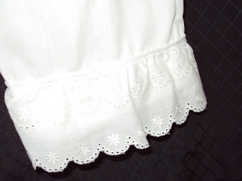 White Pantaloons--use under hoop dresses,--one row of eyelet lace--terrific under long full Dresses-old timey costumes COVID FAMILY FUN