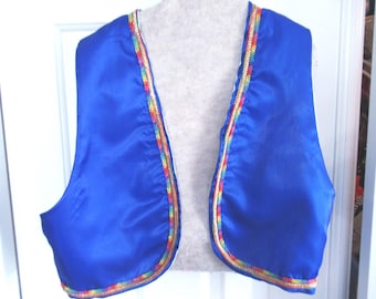 Chaleco de Aladino de satén azul: talla pequeña para adulto, chaleco de disfraz de duende navideño, cascanueces