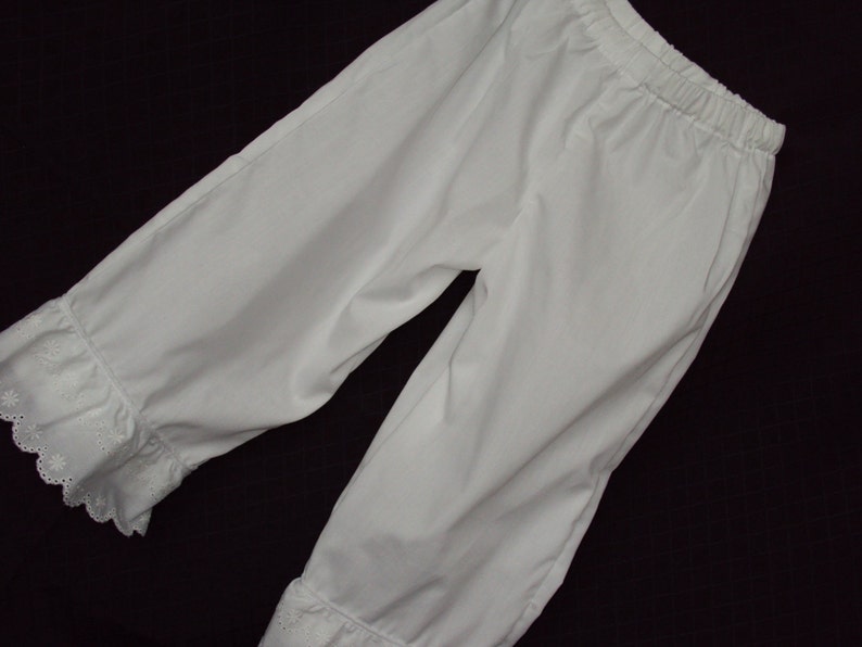 White Pantaloons--use under hoop dresses,--one row of eyelet lace--terrific under long full Dresses-old timey costumes COVID FAMILY FUN