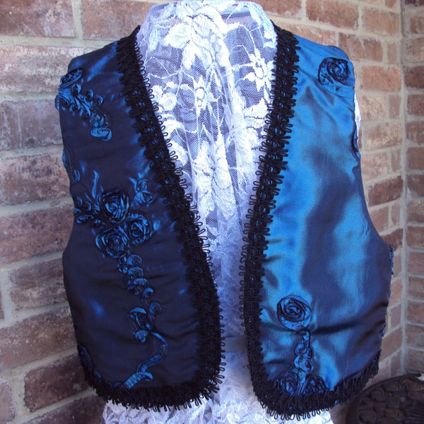 Teal Blue Victorian style vest, Dickens pageants costume, Weddings, western wear, adult petite or child large only one