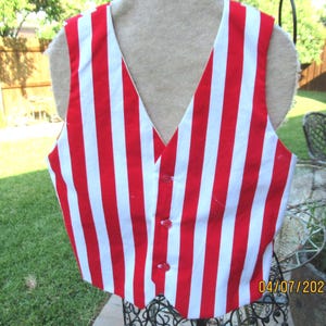 Adult Red stripe barber shop vest , clown vest, school plays