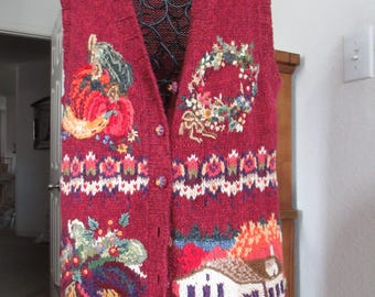 Womens sweater vest  vintage 1990s  fall  thanksgiving