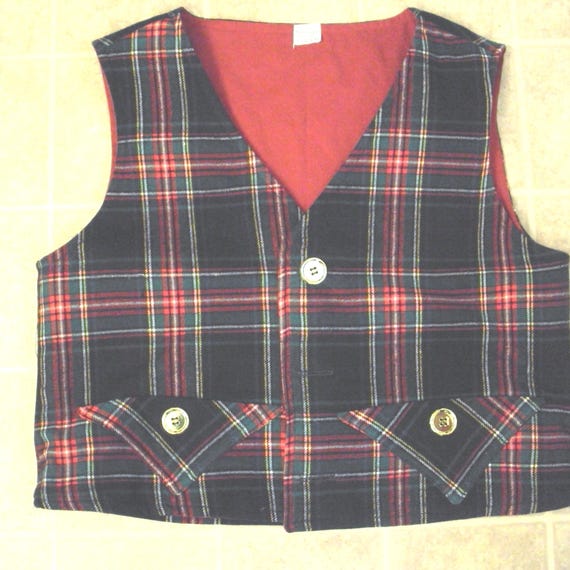Husky Boys Plaid Vest With Gold Buttons, Christmas Vest, Elf Vest