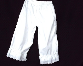 JUST for Gianne   White Cotton Pantaloons: Eyelet Lace Trim, Costume Bloomers