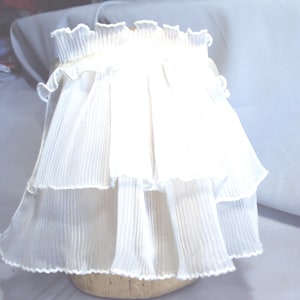 Pleated chiffon jabot, collar, ivory with ivory satin ribbon ties