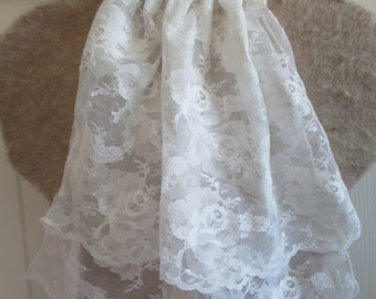 White chantilly lace jabot,  longer length, Edwardian jabot, Victorian, French costume jabot collar