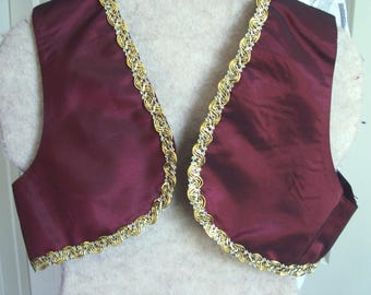 Aladdin vest for kids, maroon vest with gold trim, Jasmine vest, Toadette vest  size 6,  family fun