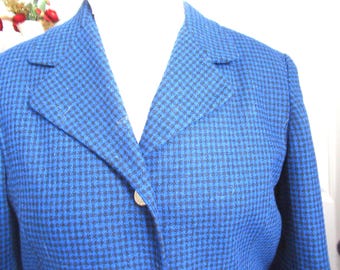 womens blue/black check blazer jacket,  Joan Leslie size 14