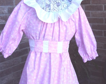 A  1776 Pink Prairie Dress & Sash: Girls Size 8 Pioneer Costume