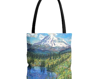 Mount Rainier Tote Bag 13 x13 inches - Great for Hiking and Outdoors Enthusiasts