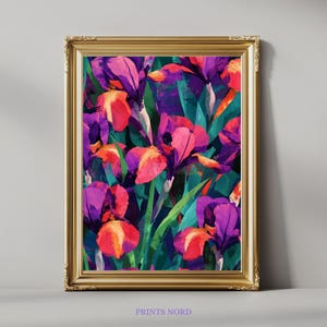 Purple Iris Floral Print: Abstract Oil Painting Style (Digital Download)