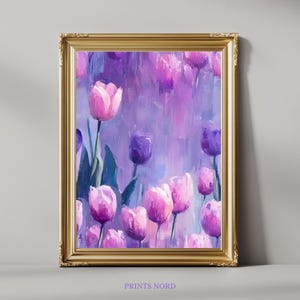 Purple Tulip Floral Print,Abstract Botanical Wall Art,Vibrant Oil Painting Style Digital Download,Bedroom Livingroom Kitchen Decor,Gift Idea