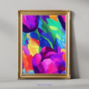 Purple Tulip Floral Print,Abstract Botanical Wall Art,Vibrant Oil Painting Style Digital Download,Modern Home Decor for Bedroom Office,Gifts