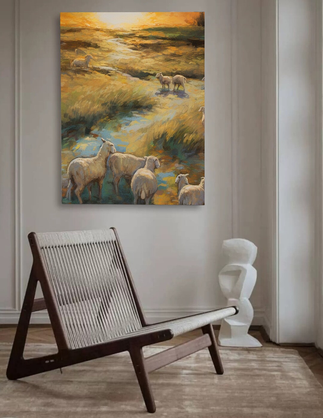 Sheep Painting Art Vintage Home Decor Large Wall Art,lambs in Field ...