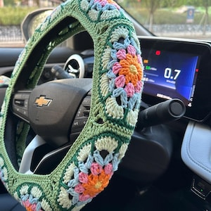 Crochet Steering Wheel Cover,Sunflower Crochet Seat Belt Cover, Steering Wheel Cover crochet,Women car accessories, Crochet car accessories