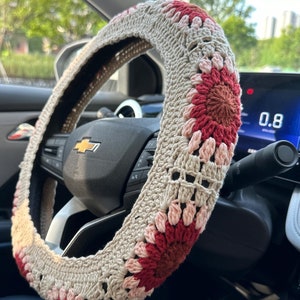 Sunflower Crochet Steering Wheel Cover,Crochet Seat Belt Cover, Steering Wheel Cover crochet,Women car accessories, Crochet car accessories