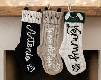 ペット用クリスマスストッキング、パーソナライズされた刺繍入りクリスマスストッキング、パーソナライズされた猫用ストッキング、刺繍入りニットストッキング、犬用ストッキング
