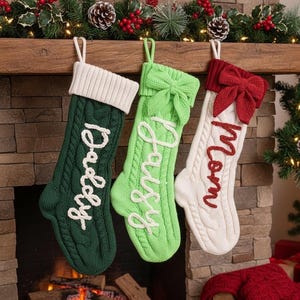 Cute Pink Bow with name Christmas Stockings,18” Embroidered Name Stocking, Christmas Family Stockings,Santa Stocking, Holiday Decor