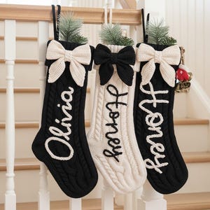 Vintage black Bow with name Christmas Stockings,18” Embroidered Name Stocking, Christmas Family Stockings,Santa Stocking, Holiday Decor