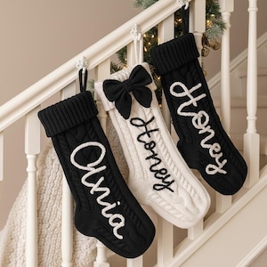 Vintage black Bow with name Christmas Stockings,18” Embroidered Name Stocking, Christmas Family Stockings,Santa Stocking, Holiday Decor