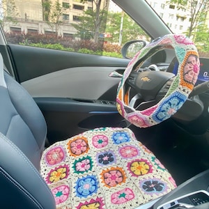 Coprivolante all'uncinetto, Copricintura di sicurezza all'uncinetto a forma di girasole, Coprivolante all'uncinetto, Accessori auto da donna, Accessori auto all'uncinetto