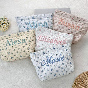 Monogrammed Small Quilted Make Up Bag Floral Makeup Bag Handmade Aesthetic Cosmetic Bag Flower Cosmetic Pouch Quilted CottonTravel Pouch