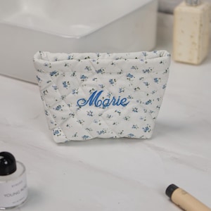 Monogrammed Small Quilted Make Up Bag Floral Makeup Bag Handmade Aesthetic Cosmetic Bag Flower Cosmetic Pouch Quilted CottonTravel Pouch