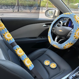 Sun and moon  Crochet Steering Wheel Cover,Crochet Seat Belt Cover, Steering Wheel Cover,Women car accessories, Crochet car accessories