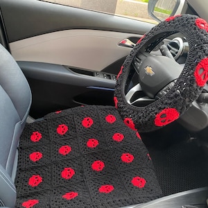 Halloween Car Seat Cover,Crochet Seat covers,Steering Wheel Cover Seat cover Headrest Covers Car Accessories,Car Interior Design
