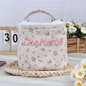 Monogrammed Small Quilted Make Up Bag Floral Makeup Bag Handmade Aesthetic Cosmetic Bag Flower Cosmetic Pouch Quilted CottonTravel Pouch