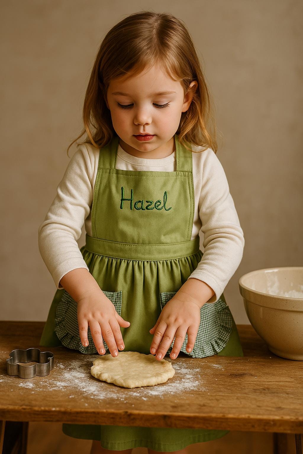 Embroidered Personalized Kids Apron with Ruffle & Pockets - Cotton Pinafore for Toddler Girls