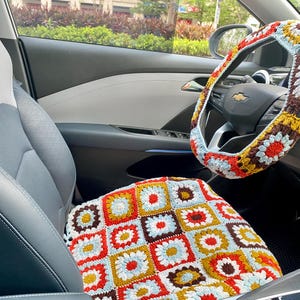 Coprisedile per auto, Coprisedili all'uncinetto, Coprivolante quadrato della nonna Coprisedile Copri poggiatesta Accessori per auto, Design degli interni dell'auto