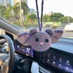 Goth Car Accessory Bat Plush Rear View Mirror Accessory for Women, Men Teens, Halloween Car Mirror Hanging Bat Car Decor, Crochet Car Charm