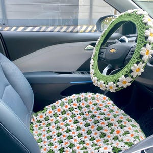 Car Seat Cover,Crochet Seat covers,Granny Square Steering Wheel Cover Seat cover Headrest Covers Car Accessories,Car Interior Design
