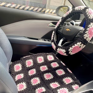 Car Seat Cover,Crochet Seat covers,Granny Square Steering Wheel Cover Seat cover Headrest Covers Car Accessories,Car Interior Design