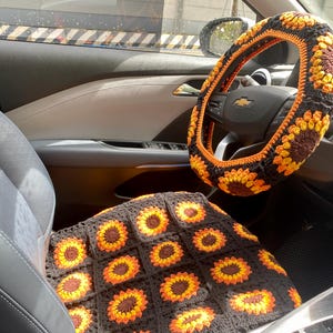 Car Seat Cover,Crochet Seat covers,Granny Square Steering Wheel Cover Seat cover Headrest Covers Car Accessories,Car Interior Design
