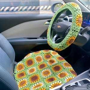 Coprisedile per auto, Coprisedili all'uncinetto, Coprivolante quadrato della nonna Coprisedile Copri poggiatesta Accessori per auto, Design degli interni dell'auto